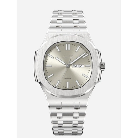 Lucky Brand Other - Lucky Fours New  Brone Men's Stainless Steel Quartz Watch Silver Dial Day Date